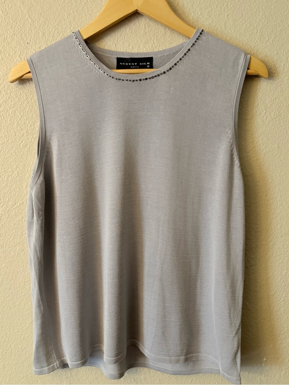 August Silk 100% Silk Shell XL Light Gray Beaded Sleeveless Blouse - Picture 12 of 12
